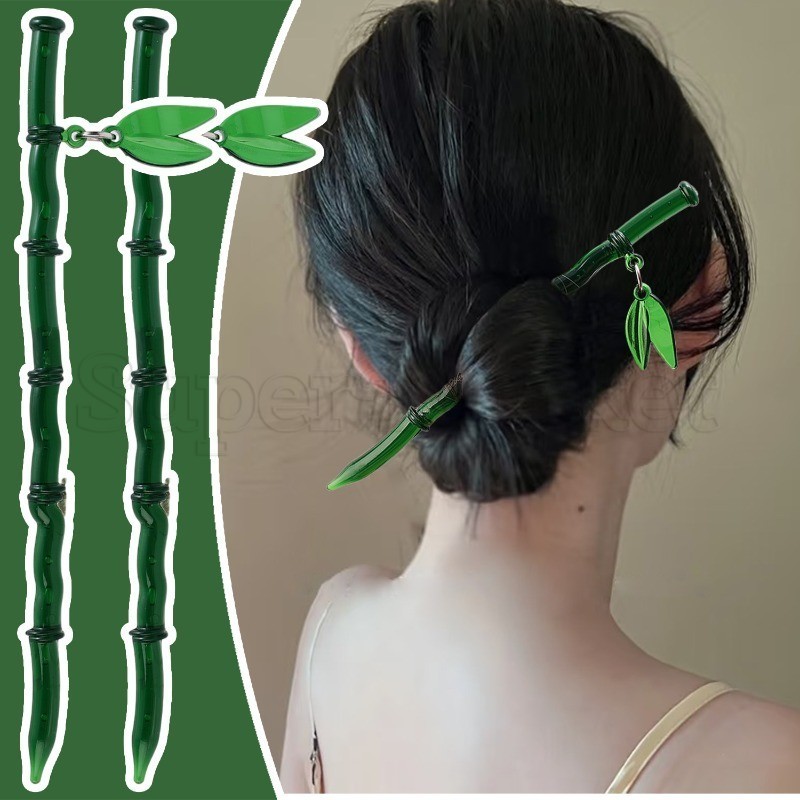 Grampo De Cabelo De Bambu Estilo Antigo-Pauzinhos Chinês Para Meninas-Acessórios Vestir-Bastão Folha-Ferramenta De Vinta