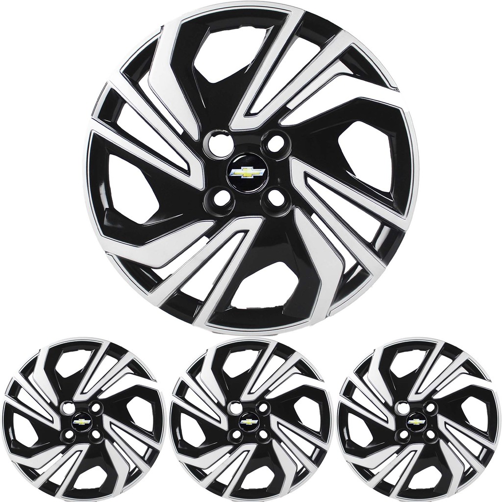 JG 4 Calota Onix 2023 2024 2025 +TODOS Aro 15 Black Piano com Prata Metálico +Emblema