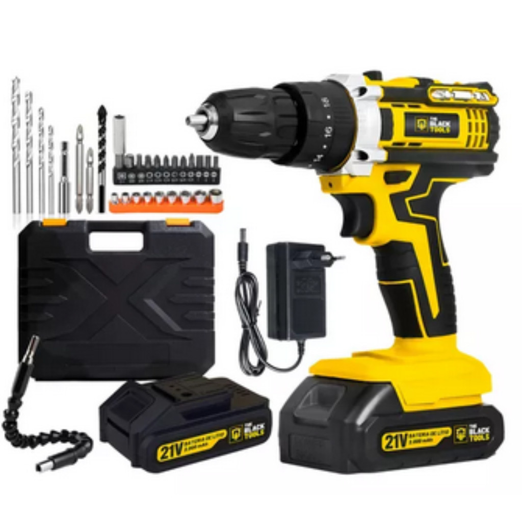 Furadeira e Parafusadeira de Impacto Sem Fio 21V Bivolt LED 2 Baterias Recarregáveis Kit Completo com 32 Acessórios