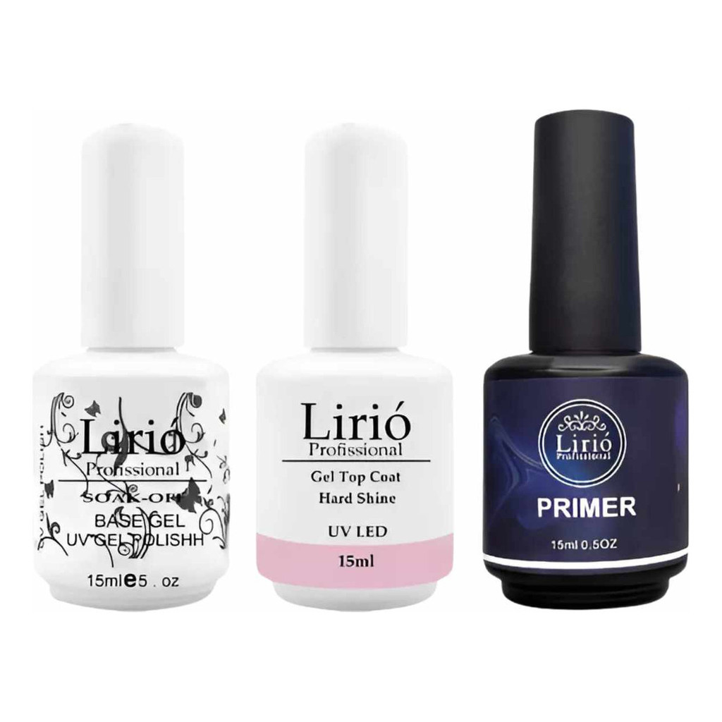 Kit Lirió Base Gel Polish Uv Top Coat Primer Unhas Acrygel