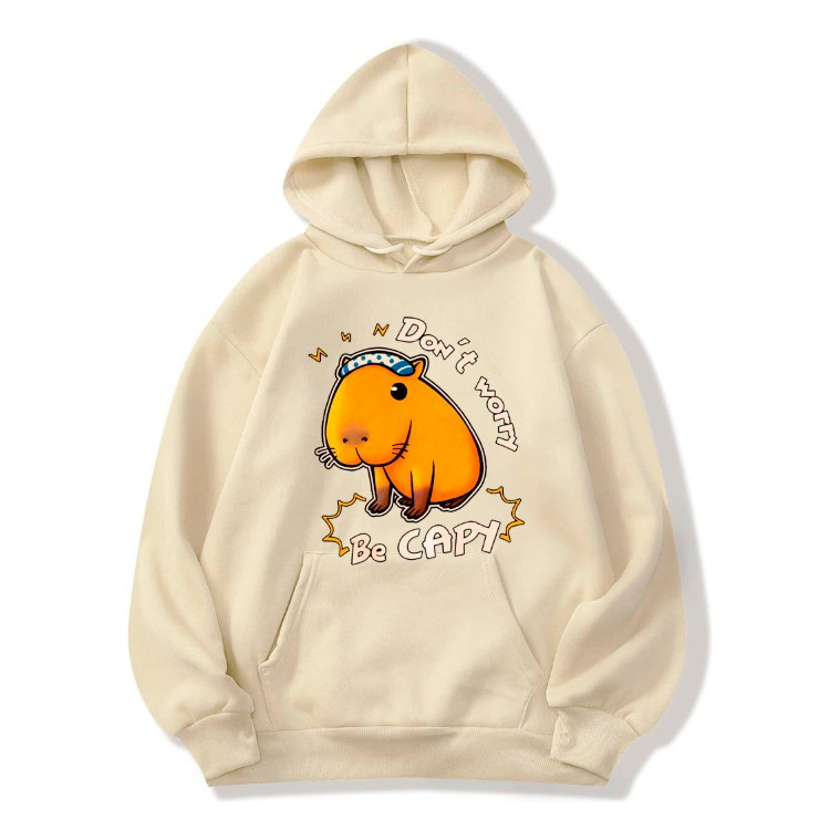 Blusa Moletom Capivara Agenor Casaco Flanelado De Frio Bege Lançamento Promoção Casual Unissex Feminino Masculino