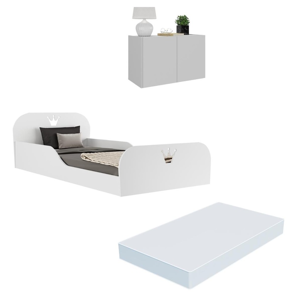 Cama Infantil Montessoriana com Colchão Incluso e Mesa de Cabeceira 2 Portas Multimóveis MP4195 - Mom & Baby