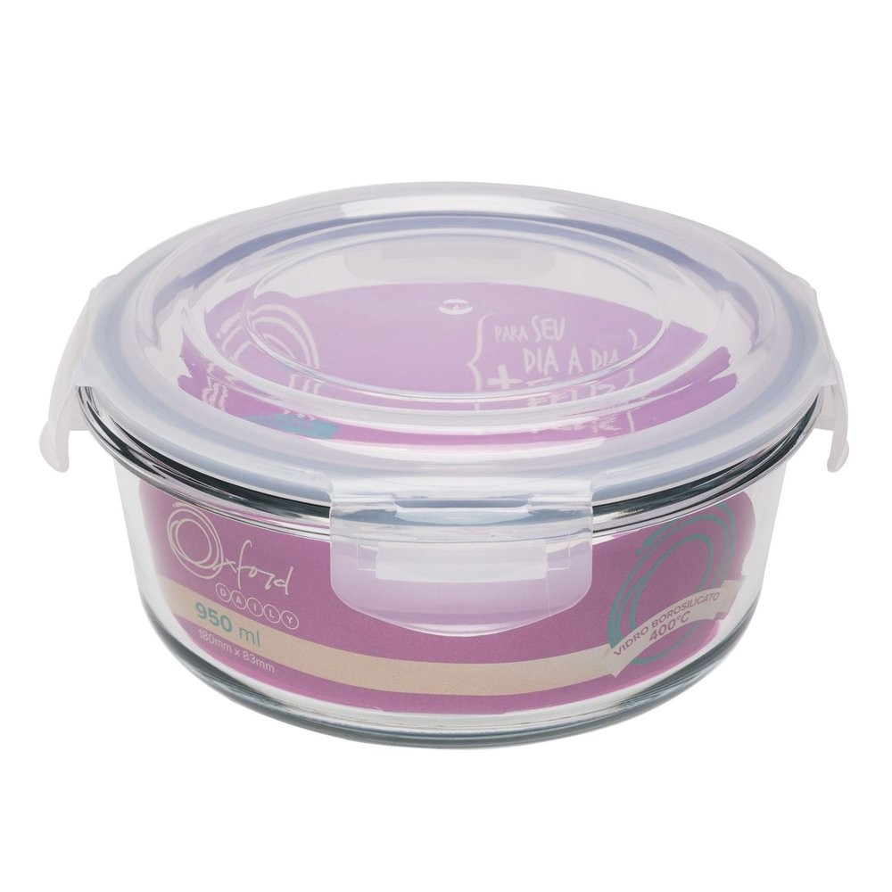 Pote Hermético De Vidro Borosilicato Redondo 950ml Oxford Transparente