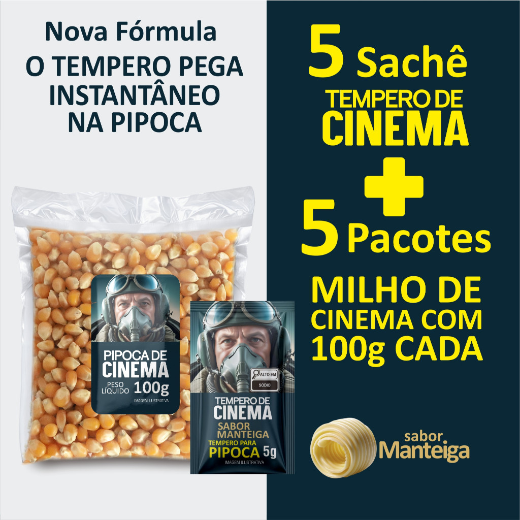 MILHO DE CINEMA 500G + 5 SACHE DE TEMPERO PARA PIPOCA