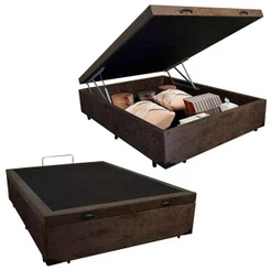 Cama Box Baú Casal Suede Sereneprime visual disponível na cor Marrom 138x188x44