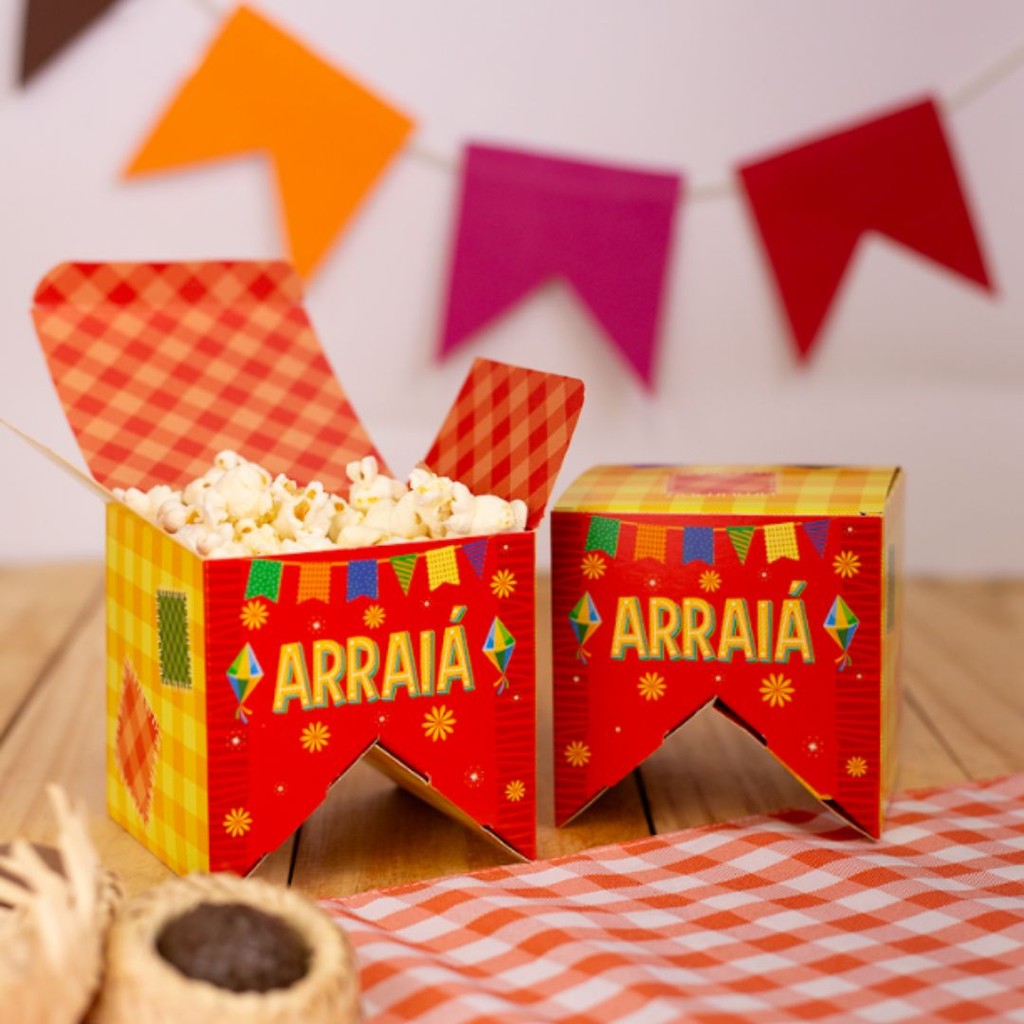 10 CAIXA BANDEIROLA 5526 ARRAIÁ 9X9X9cm IDEIA FESTA JUNINA 2025