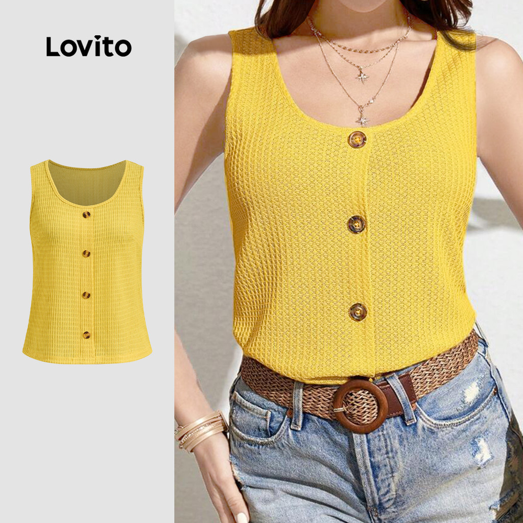 Lovito Regata Casual com botões lisos para mulheres L132ED235 - Women Clothes