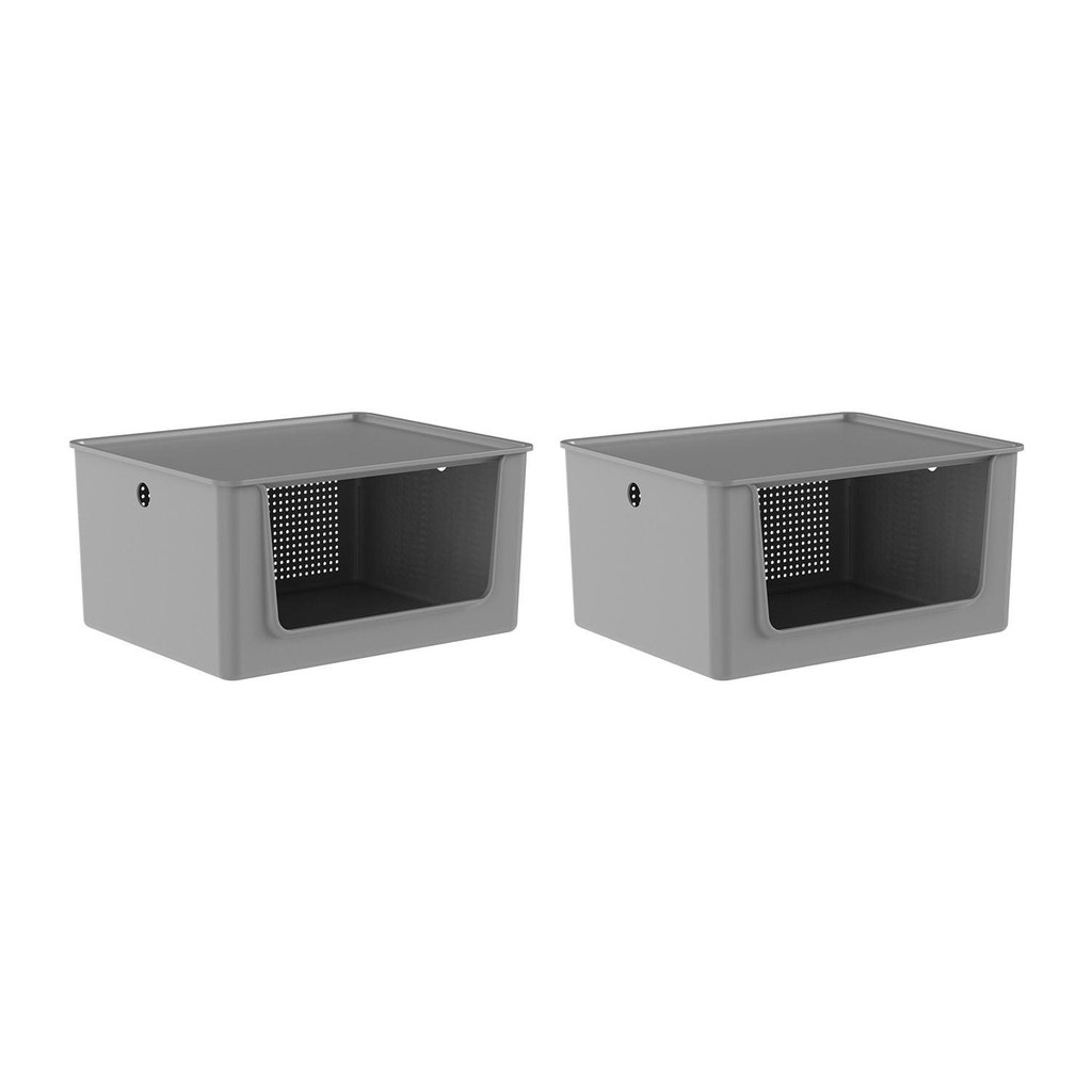 Kit de cestos de abertura frontal com tampa Ou 2 peças 16L Linha Flow - Chumbo - Home & Living
