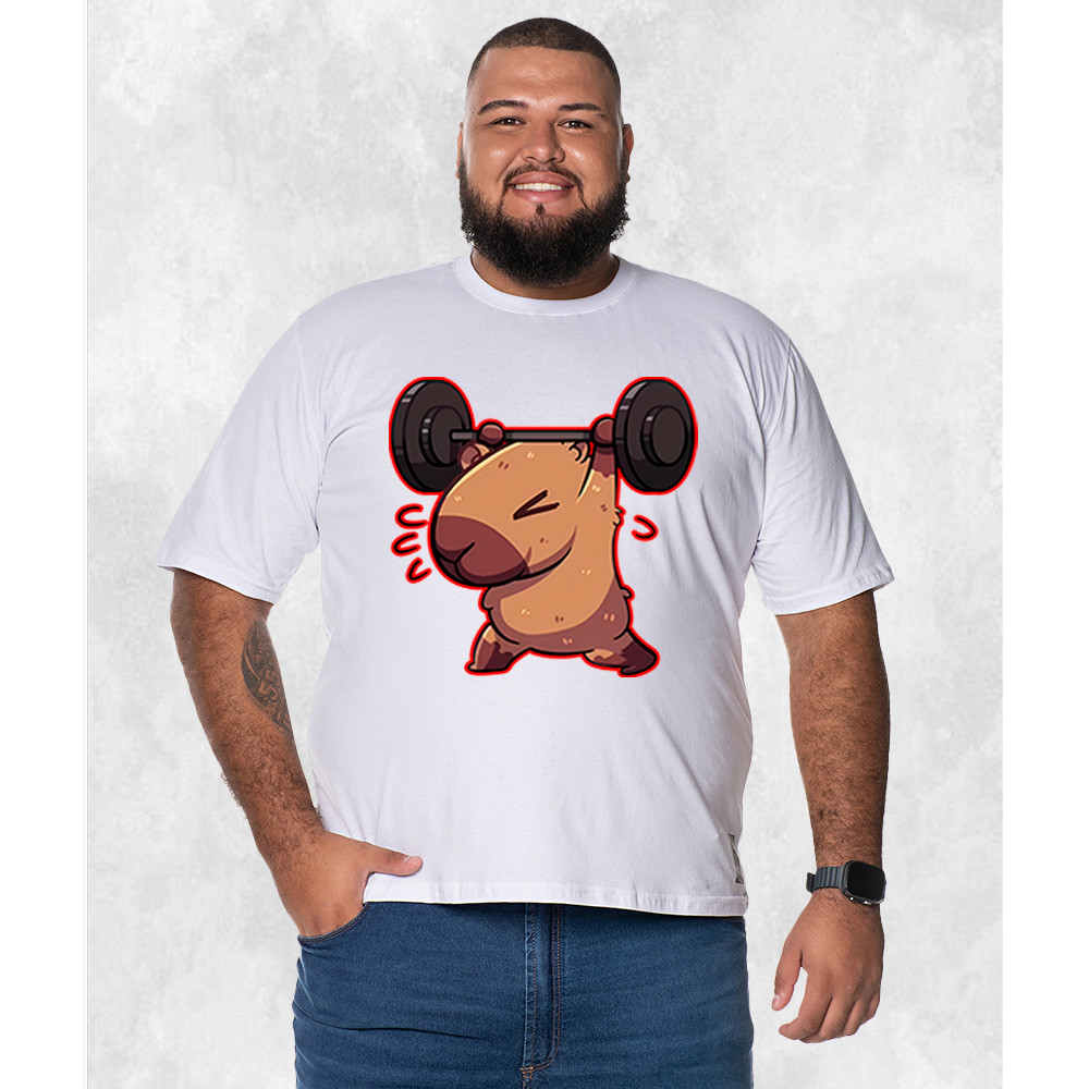 Camiseta Plus Size Unissex Confortável Estampada Algodão Capivara Forte