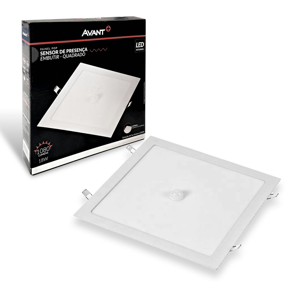 Painel Plafon Quadrado c/ Sensor de Presença 18w Embutir Luz Branca Fria 6500K Bivolt Avant