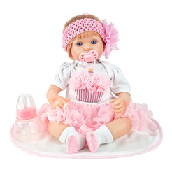 Boneca Bebê Reborn Realista Em Vinil Com Roupinha Rosa Chupeta Tapetinho