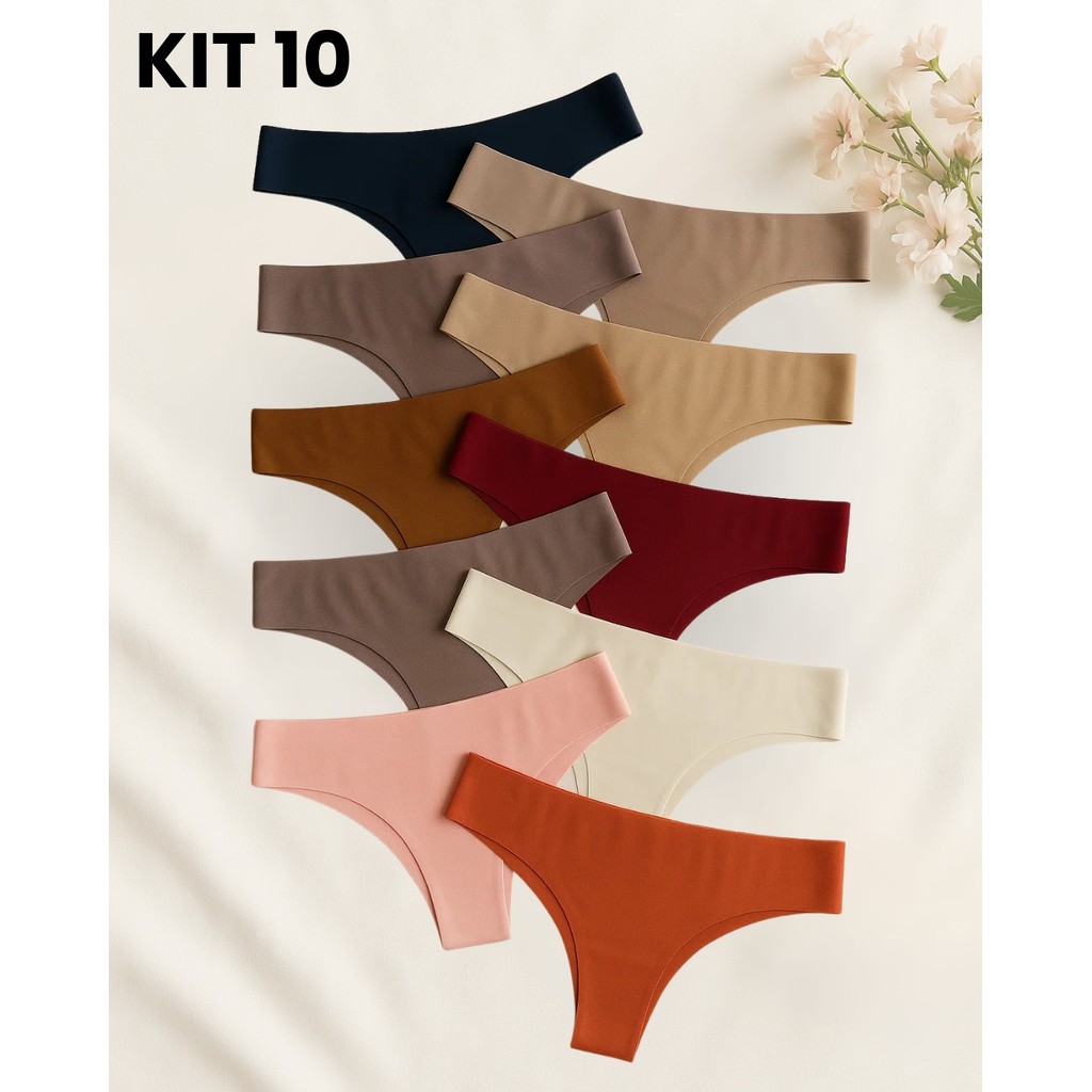 KIT 10 Calcinha Tanga Conforto Básica Feminina Corte a Laser Leve em Oferta na Shopee