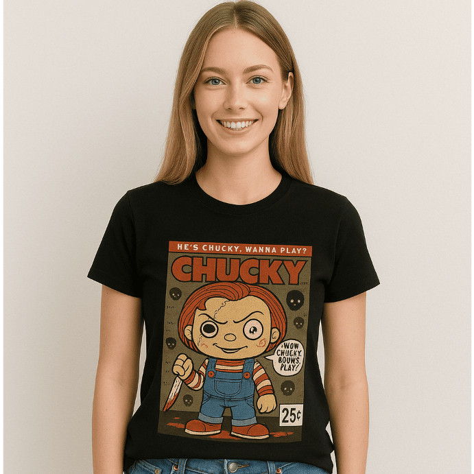 T-Shirt Chucky Boneco Retrô Lançamento Estampa Streetwear Básica T-Shirt Unissex Algodão Atacado Entrega Imediata
