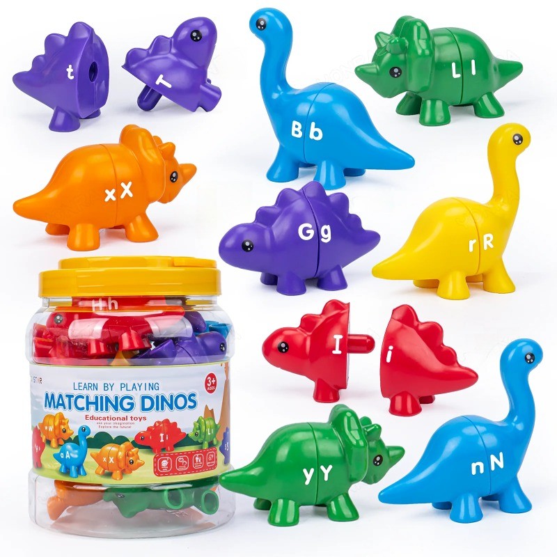 Brinquedo De Dinossauro Correspondente Com Balde De Armazenamento Brinquedos Montessori Para Crianças Contando De Aprend