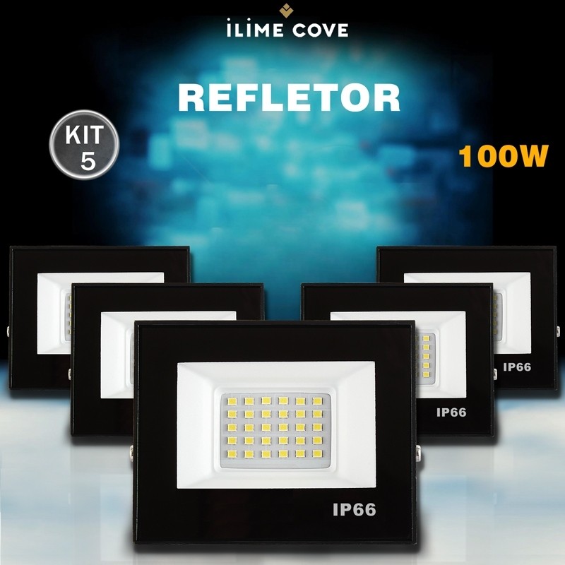 Kit 5 Refletor LED 100W Holofote Bivolt Econômico e Durável IP66 à Prova d'Água Super Brilhante em Oferta na Shopee