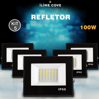 Kit 5 Refletor LED 100W Holofote Bivolt Econômico e Durável IP66 à Prova d'Água Super Brilhante em Oferta na Shopee