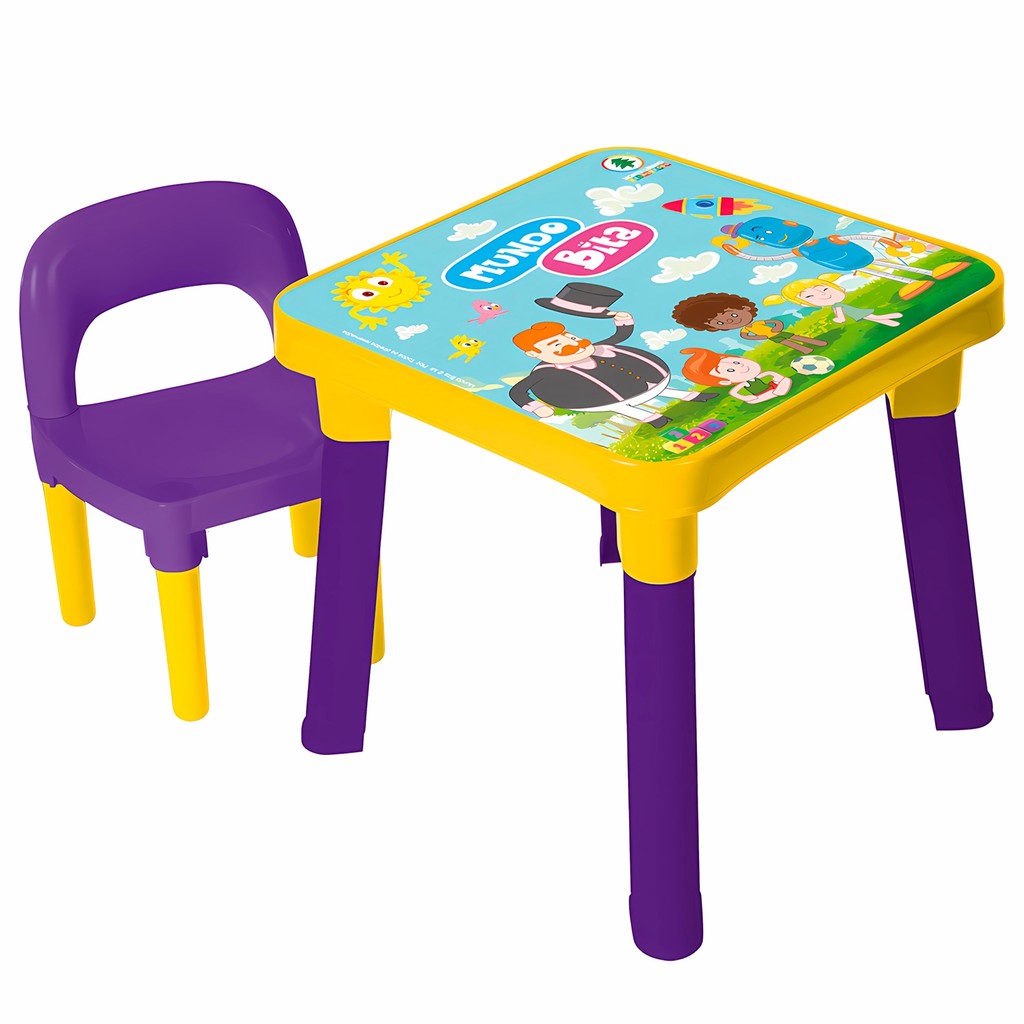 Mesa e Cadeira Tema Mundo Bita Minha Mesinha Infantil Colorida  - Monte Libano