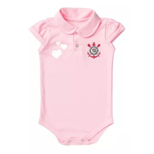 Body Polo do Corinthians Rosa Roupa Bebê Timão Oficial