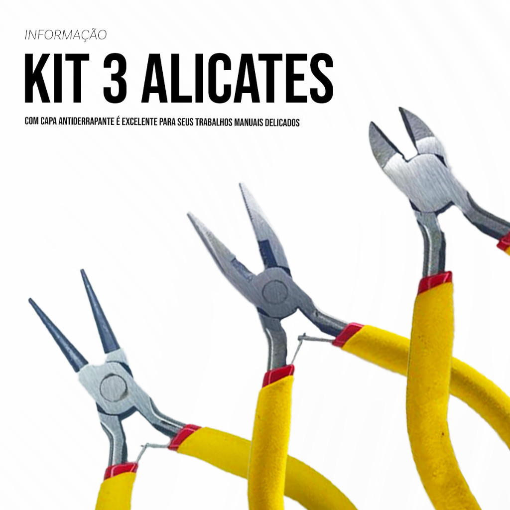 Kit Jogo de Alicates  3 peças p/ Corte Eletrônico Artesanato & Bijuterias