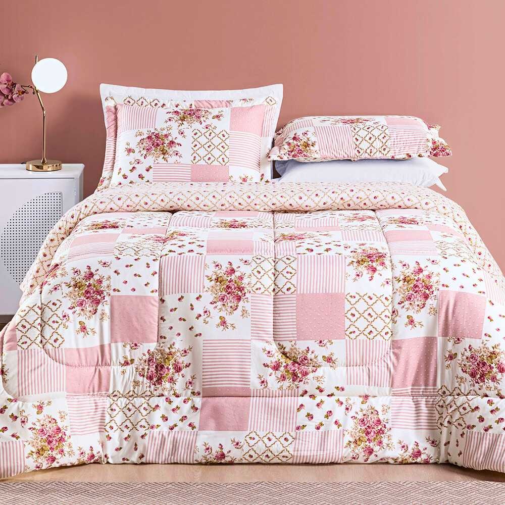 Edredom 3 Peças Super King / King Size / Queen  Dupla Face Com Portas Travesseiros - Estampado