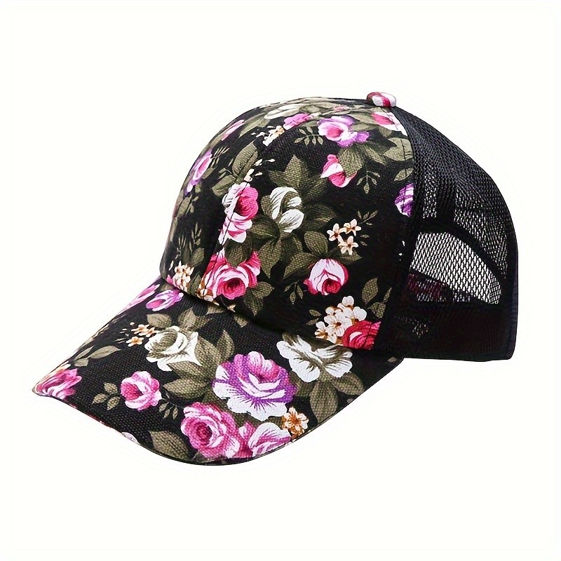 Bonés de Moda Femininos, Boné de Beisebol Estampado com Flores, Chapéu Brilhante, Boné de Sol, Bonés Ajustáveis**&-&-&-&