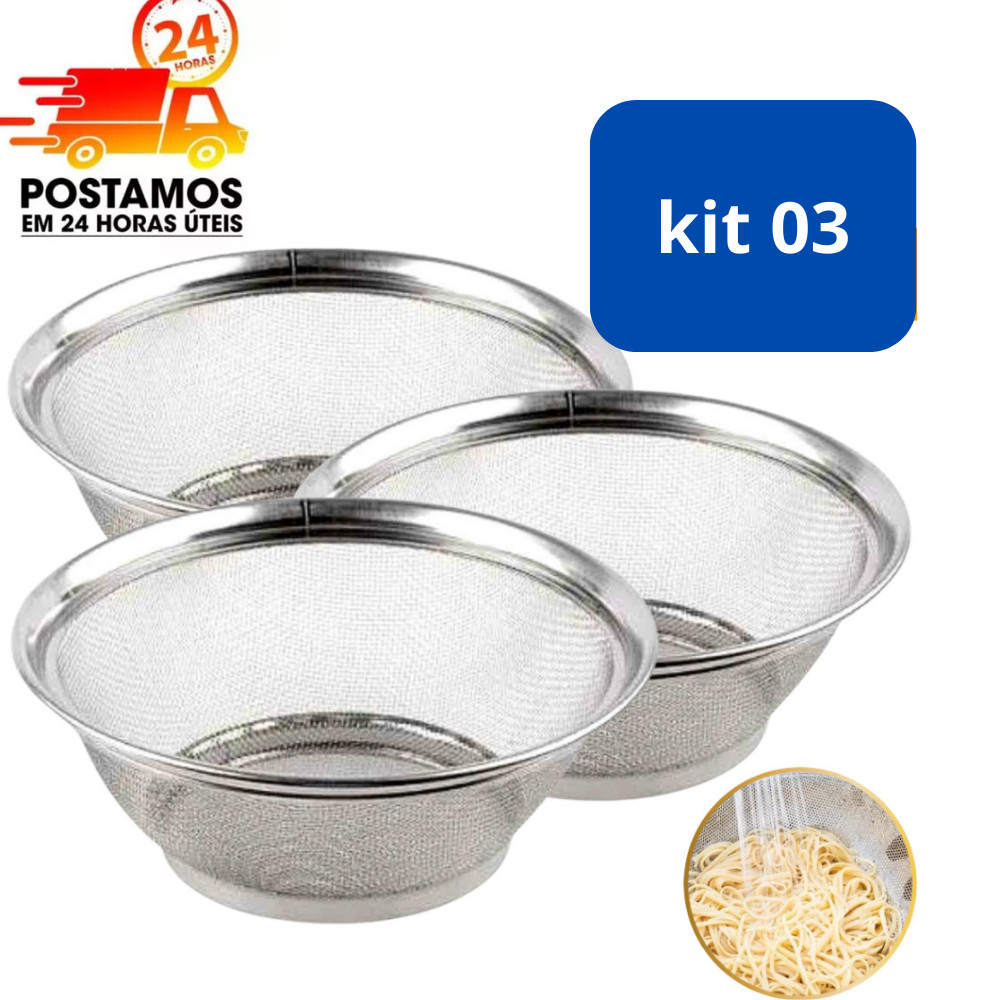 Kit 3 Cestas 22CM em Inox Escorredor Multiuso - Qualidade e Versatilidade na Sua Cozinha! em Oferta na Shopee