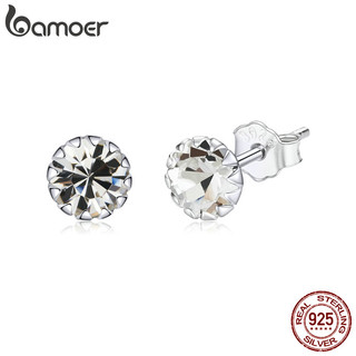 Brincos De Prata Esterlina 925 Bamoer , Pedra De Aniversário , Design Branco De Cristal , Presentes Simples Para Mulhere