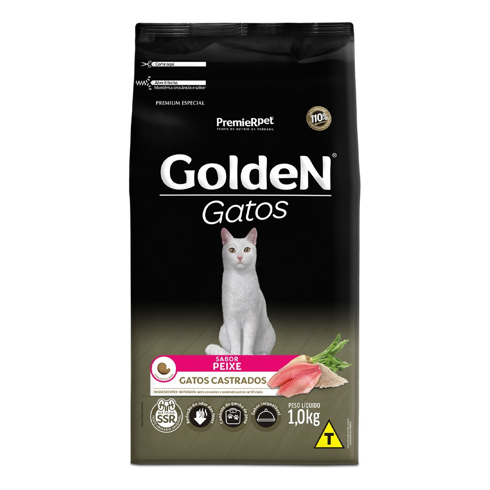 Ração Premier Golden Gatos Adultos Castrados Peixe 1kg