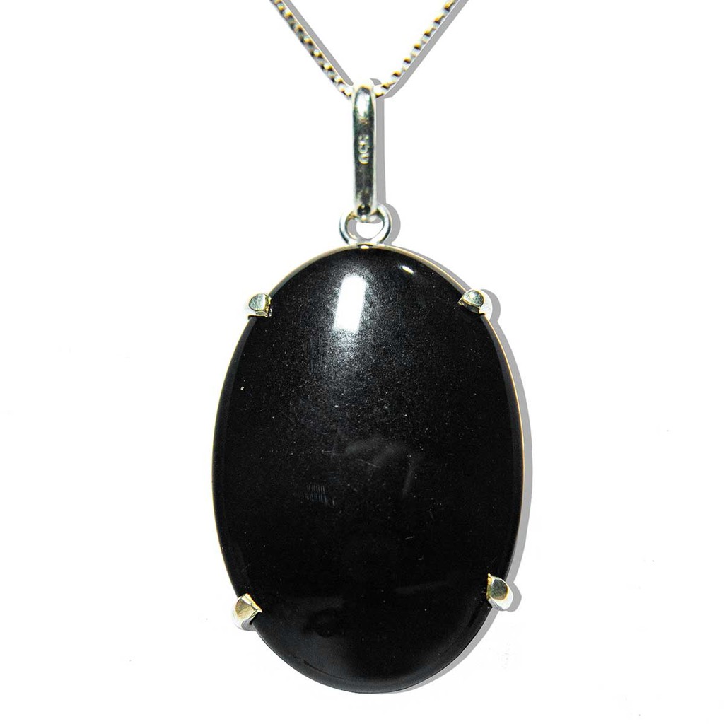 Colar Cabochão Obsidiana Negra Prata 950 Garra