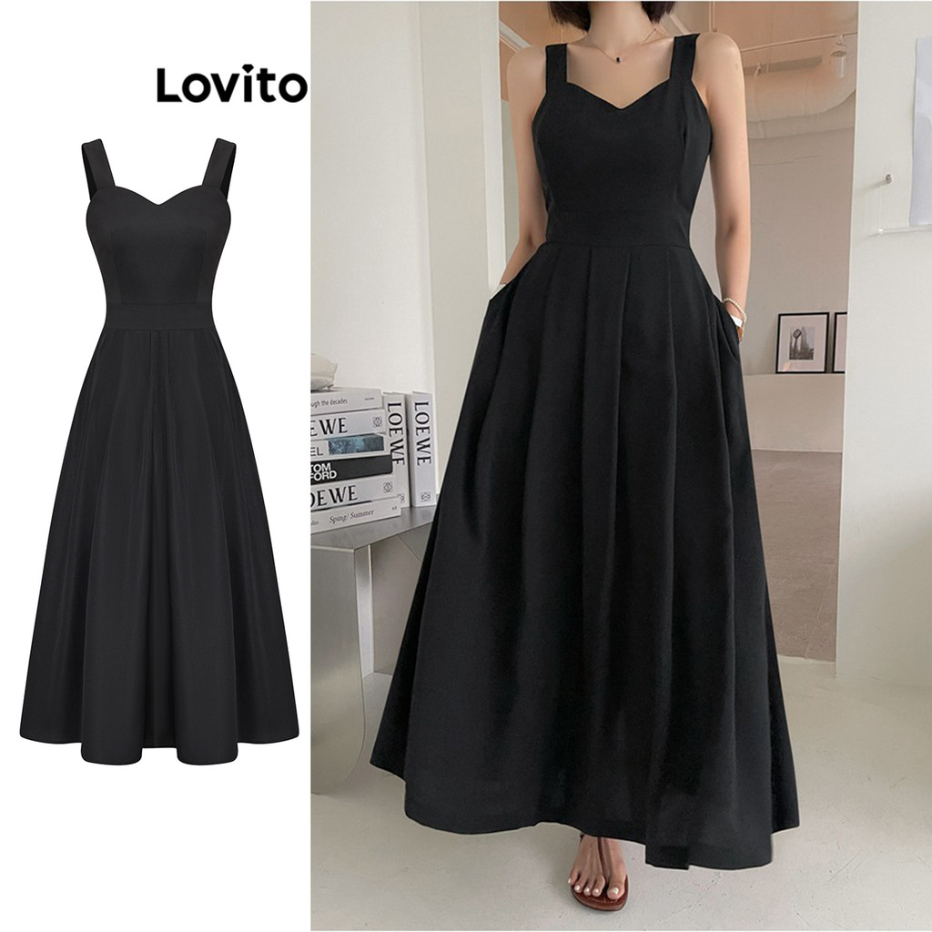(KOL‘s pick) Lovito Casual Vestido de Baile com Bolsos para Mulheres L74ED305 em Oferta na Shopee