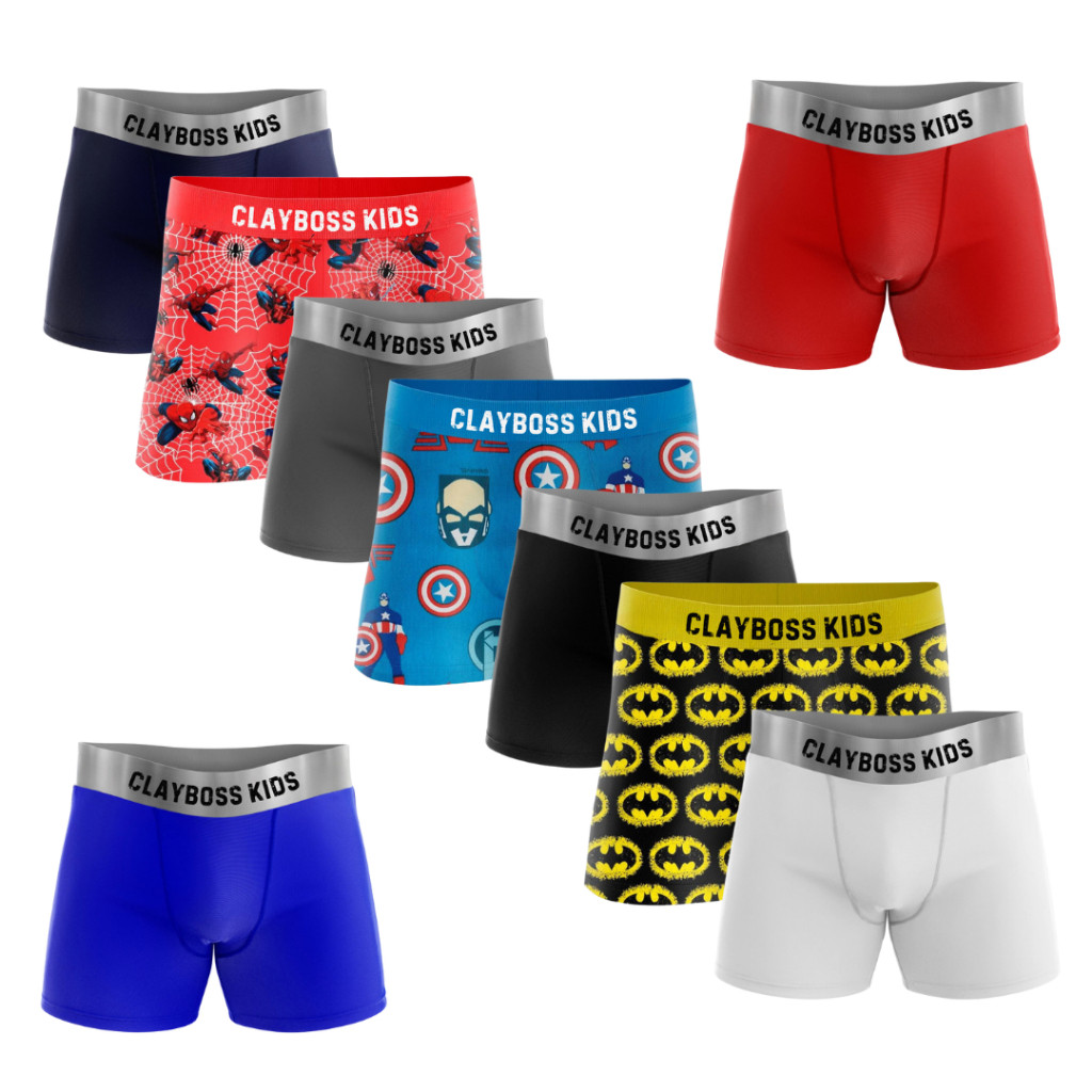 Kit 10 Cuecas Boxer Masculina Infantil Multicoloridas de Microfibra Lisas e Estampadas Cueca Box