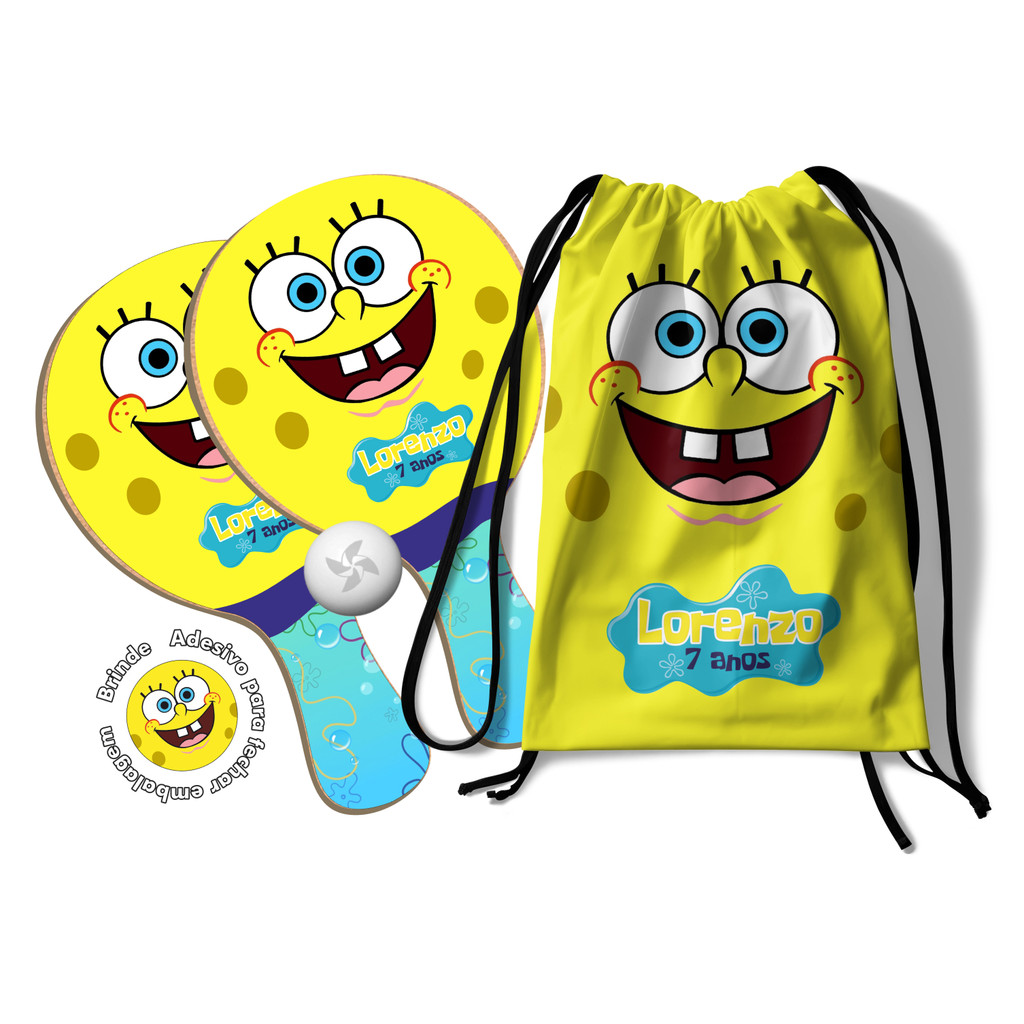 7/10/15/20/25 Kit Mochilinha e Raquetes Ping Pong - Bob Esponja em Oferta na Shopee