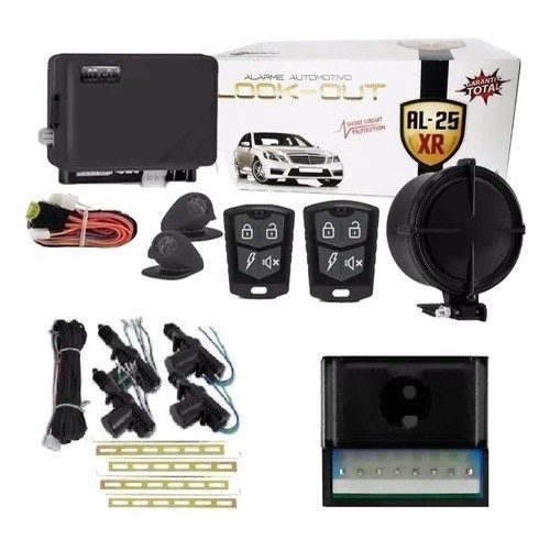 Kit Alarme Look Out AL25 II XR com Trava Universal 4 Portas, 2 Controles, Sensor Ultrassom, Auto-Trava, 30m