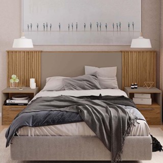 Cabeceira Casal/King Extensível Com 2 Mesas de Apoio Luck C01 Buriti/Fendi - Mpozenato em Oferta na Shopee