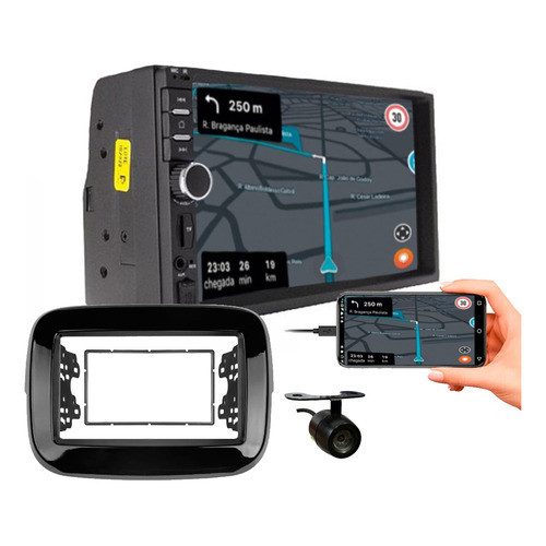 KIT CENTRAL MULTIMIDIA MP5 7 POL CÂMERA DE RÉ MOBI 2016 A 2019 PRETO FOSCO OU BLACK PIANO - Spare Parts and Accessories for Vehicles