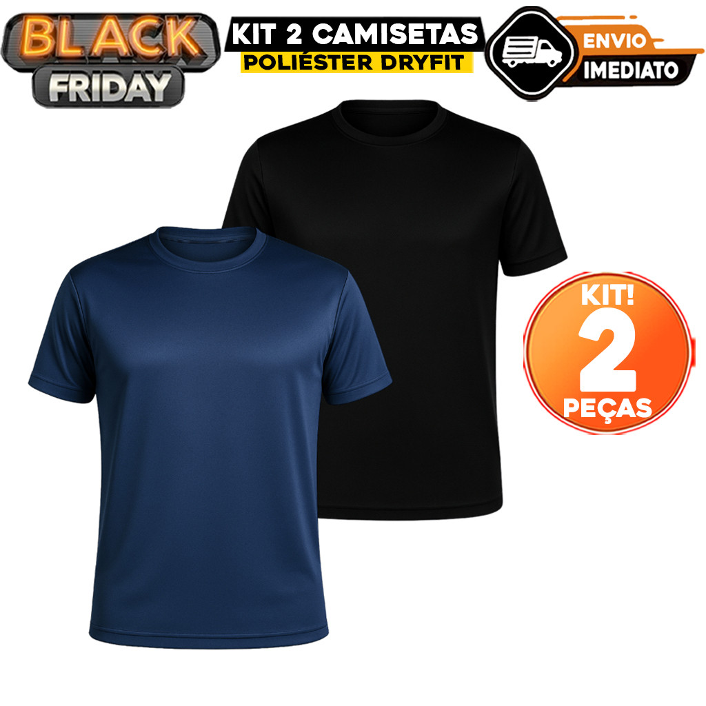 Kit 2 Camisetas Poliéster DryFit Masculina Lisa Academia Corrida Casual Esportes Confortável