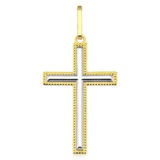 Pingente cruz média lisa detalhada ouro 18k amarelo e branco em Oferta na Shopee