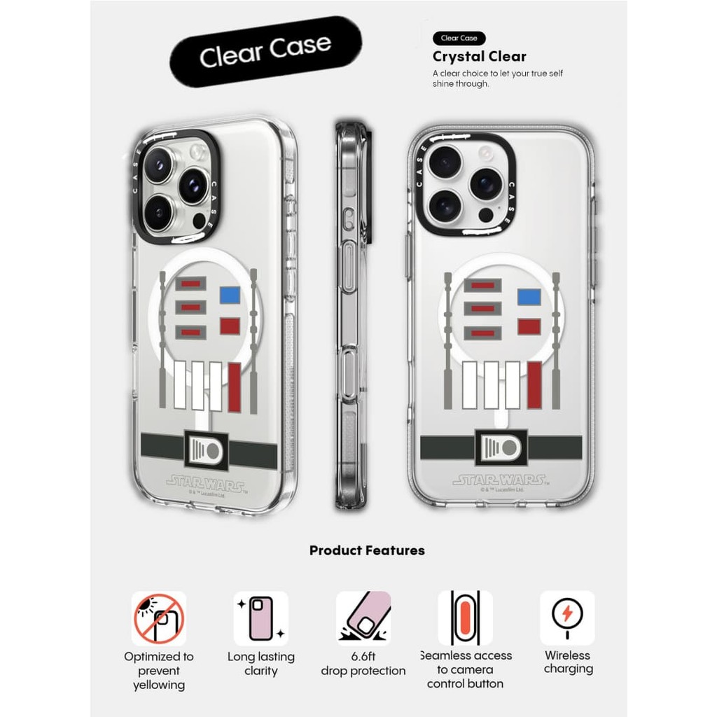 CASECASE X Star Wars Life Case Impact Capa De Sucção Magnética Transparente Para IPhone 16/15/14/13 Pro Max | Parte Tras