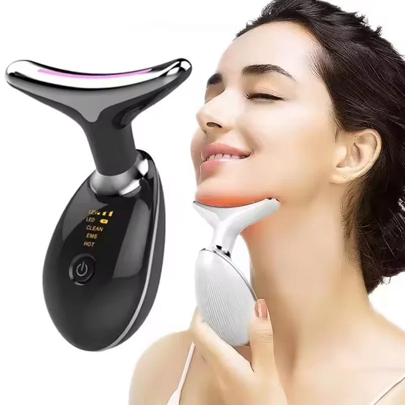 Massageador Elétrico Facial Rosto e Pescoço Vibratório Com Luz LED