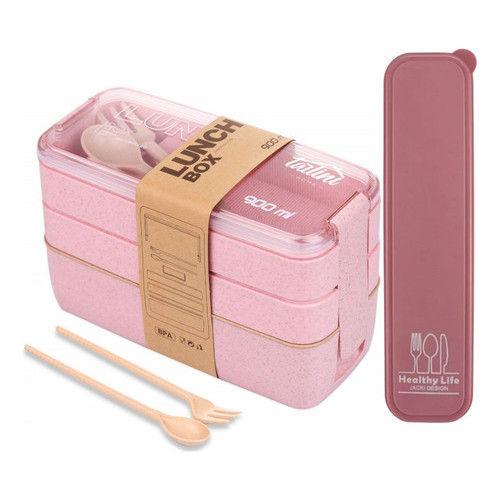 Marmita Pote Lancheira 2 Andares Bento Box 900ml + Porta Talher Jacki Design Contém Garfo E Talher