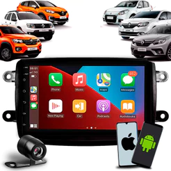 Multimídia 7 Polegadas Carplay Android Auto Renault Kwid Duster Captur Sandero Logan + Moldura + Câmera de Ré