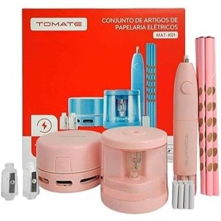 Conjunto Kit Papelaria para Desenhos Apontador Eletrico de Lapis MAT-K01 - TOMATE (Rosa) em Oferta na Shopee