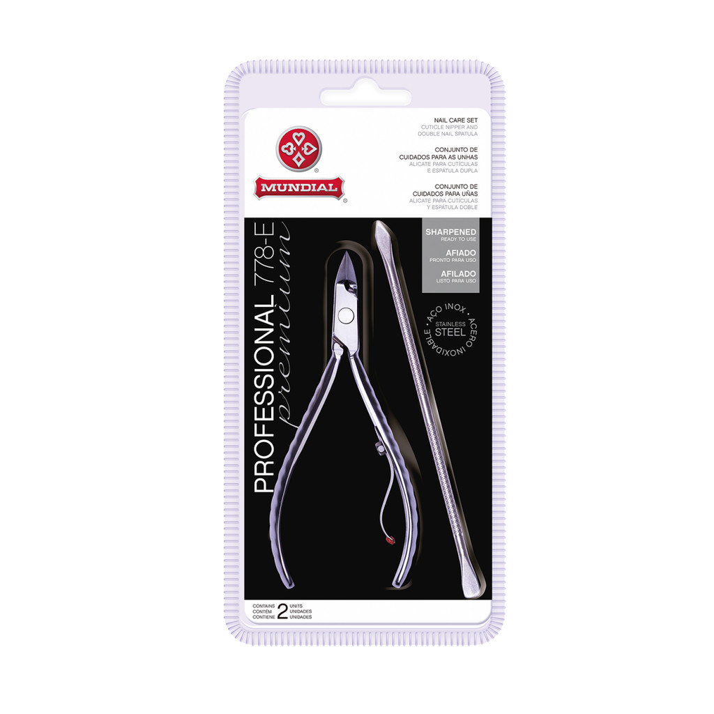 ALICATE CUTICULA 778-E COM ESPATULA DUPLA PROFESSIONAL PREMIUM INOX MUNDIAL