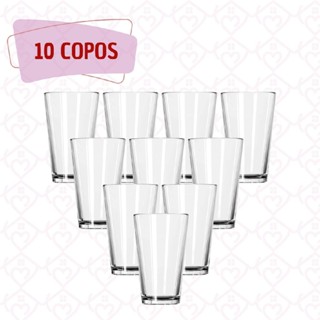Conjunto 10 Copos de Vidro 240ml Resistente Liso Água Suco