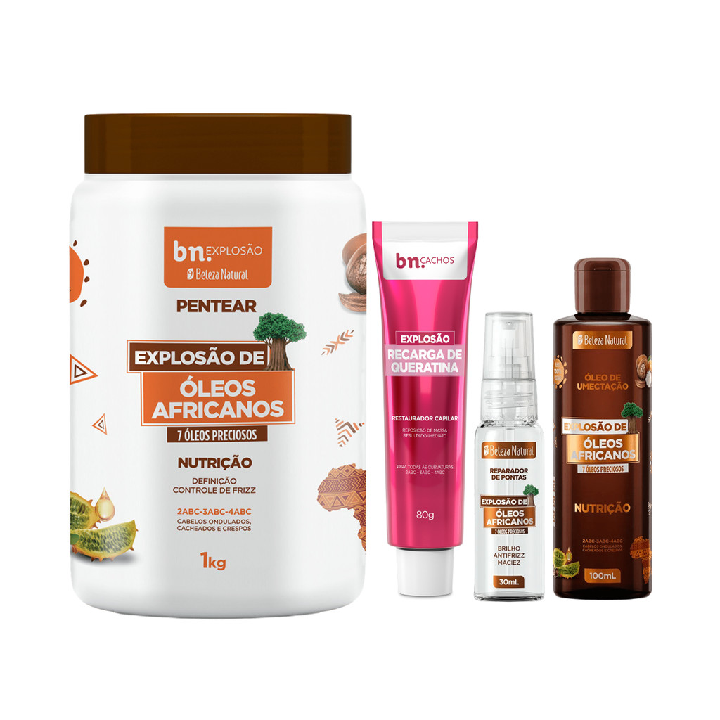 Creme de Pentear Óleos Africanos, Recarga de Queratina, Óleos Reparador e Umectação – Beleza Natural em Oferta na Shopee