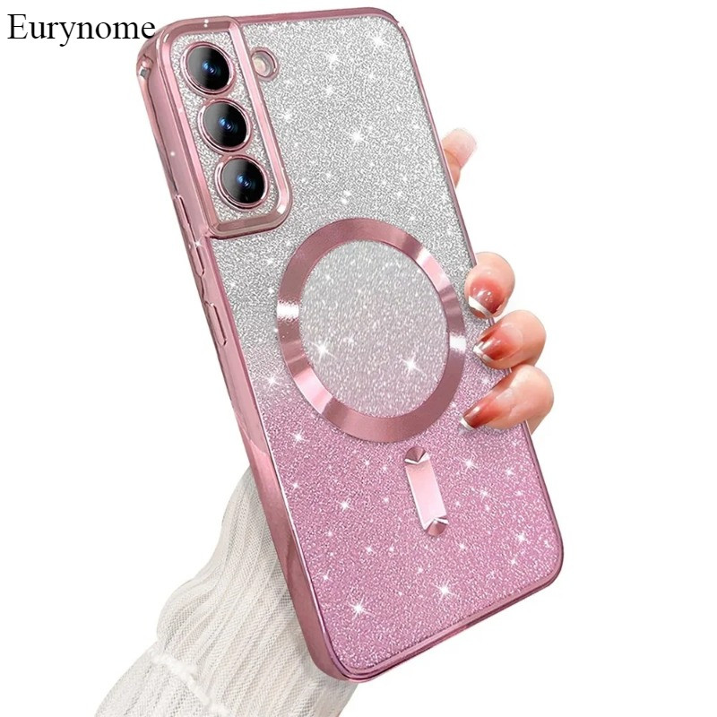 Capa Magnética Para Samsung Galaxy S24 Ultra S23 S22 S21 Plus S20 FE Nota 20 A55 A35 Chapeamento Brilhante