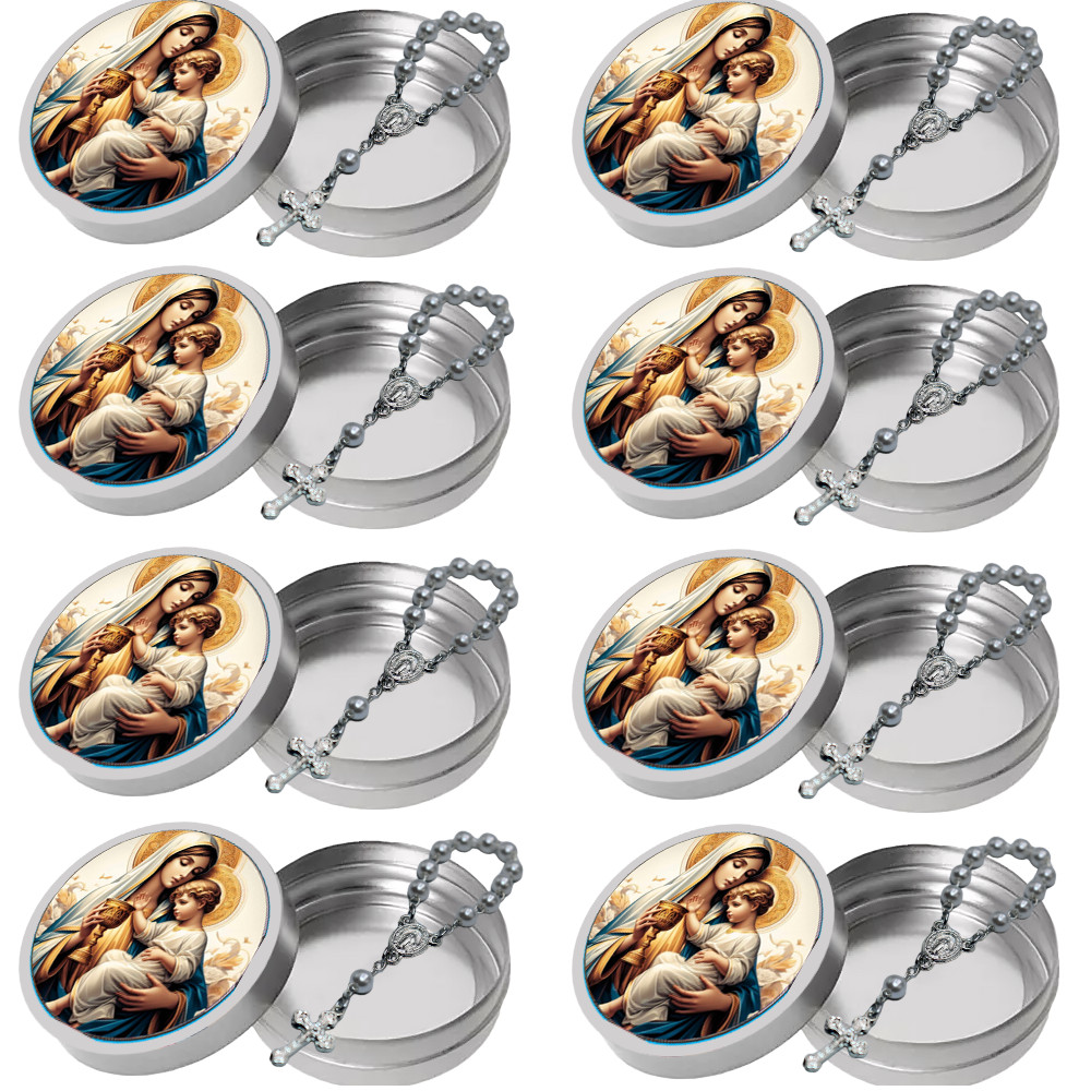 10 Latinha 10 Mini Terço Nossa Senhora da Saude Lembrancinha