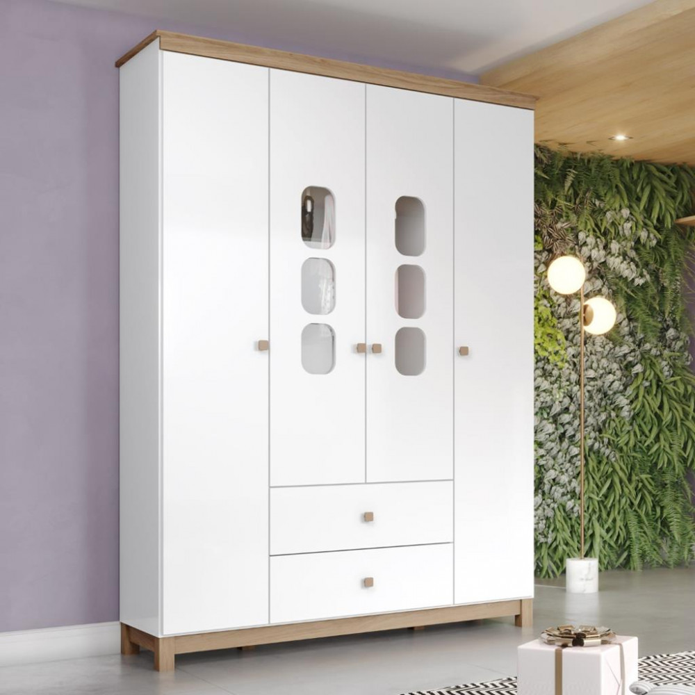 Guarda Roupa Infantil 4 Portas 2 Gavetas Aconchego Henn em Oferta na Shopee