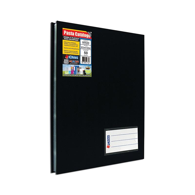 Pasta catálogo ofício 165 Preta com 50 plásticos Hemon em Oferta na Shopee