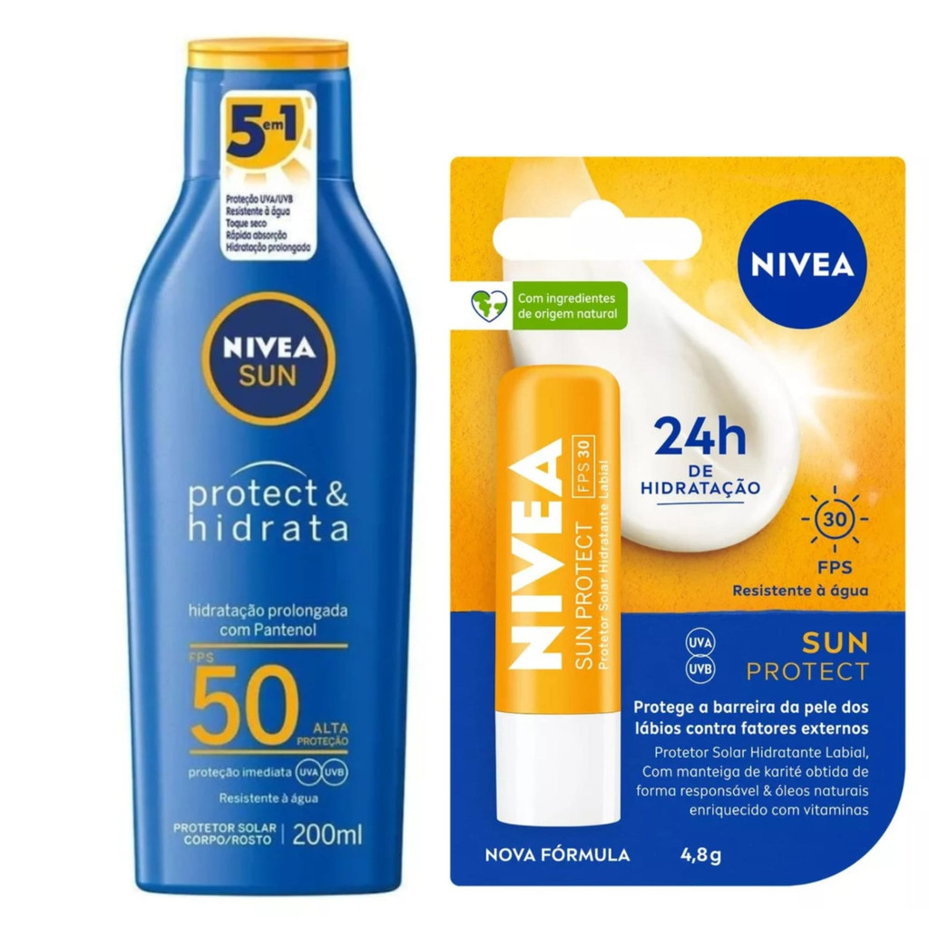 Protetor Solar Nivea Sun Fps50 Corpo E Fps30 Labios Protect